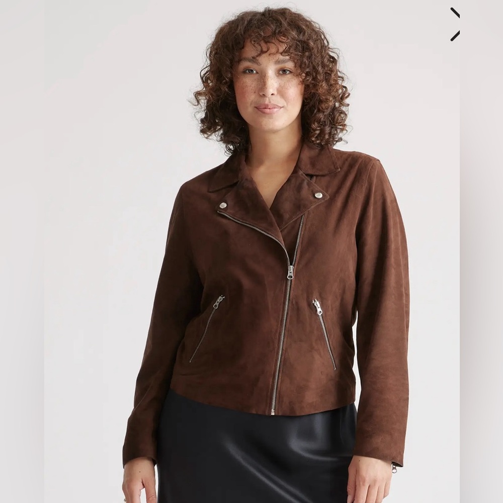 Quince brown suede biker jacket